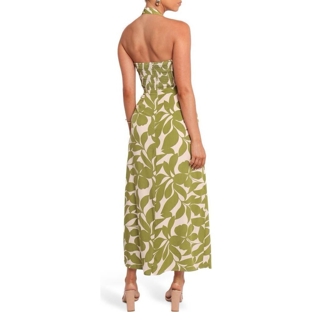 Petal & Pup Women's Green White Tropical Halter Open Back Maxi Dress Large NWOT - Picture 2 of 14